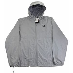 NWT Quiksilver Grey Men's Hooded Lightweight Windbreaker Waterproof Jacket Sz XL